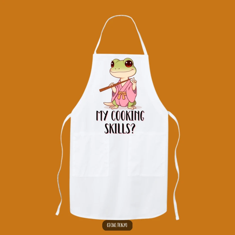 Funny Gecko Chopsticks Apron: Cook with Humorous Determination