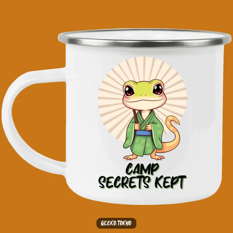 Funny Gecko Fan Peek Camping Mug: Adventures with a Hint of Mystery