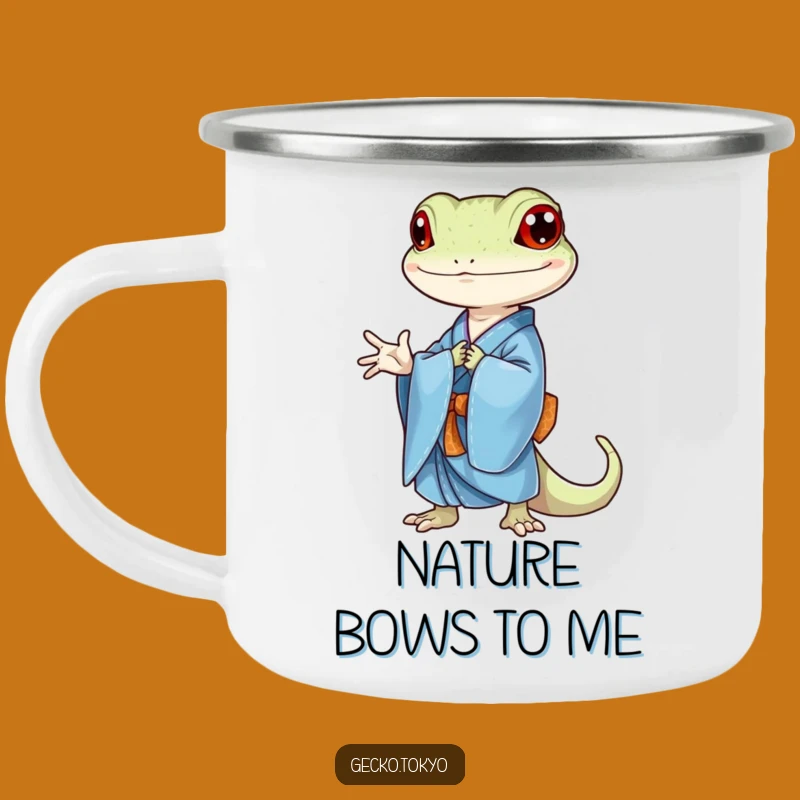 Funny Gecko Kimono Bow Camping Mug: Serene Sips on Your Adventures