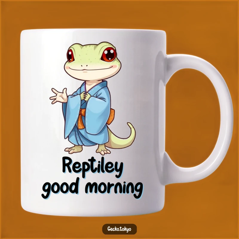 Funny Gecko Kimono Bow Mug: Elegant Serene Gift for Martial Arts & Gecko Fans