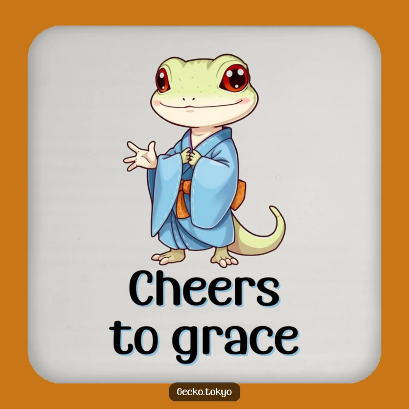 Funny Gecko Kimono Bow Drink Coaster: Protect Surfaces with Elegant Humor