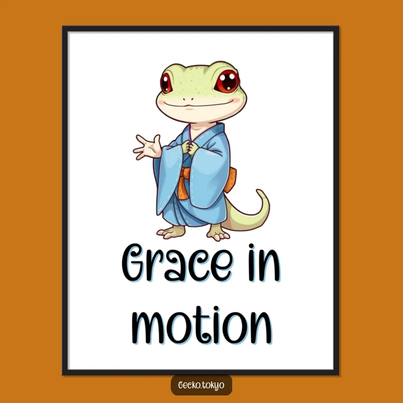 Funny Gecko Kimono Bow Poster: Elegant Art with a Humorous Reptilian Touch