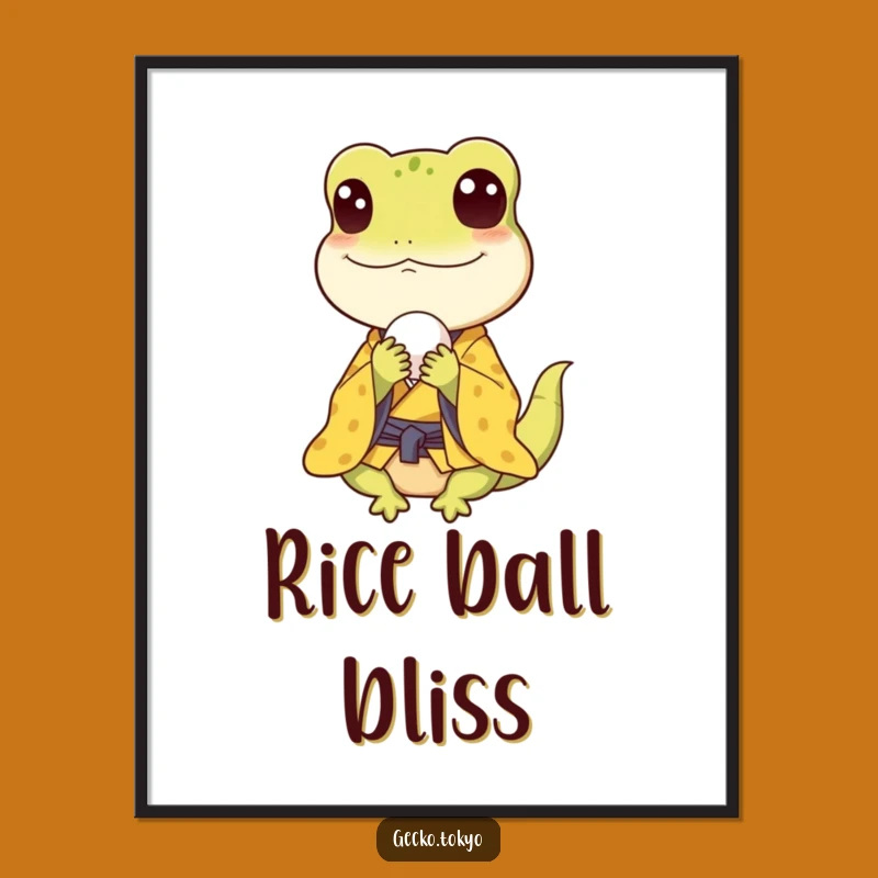 Funny Gecko Rice Ball Poster: Charming Wall Art for Foodie Fun