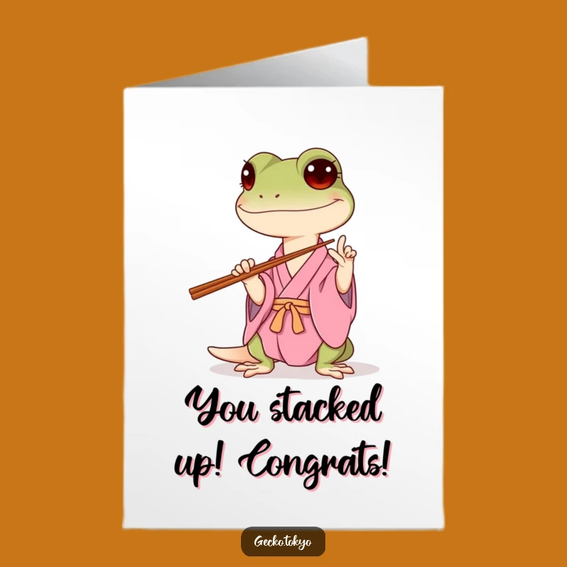 Free Printable Congrats Card: Gecko Chopstick Wobble, Downloadable Funny Gift!