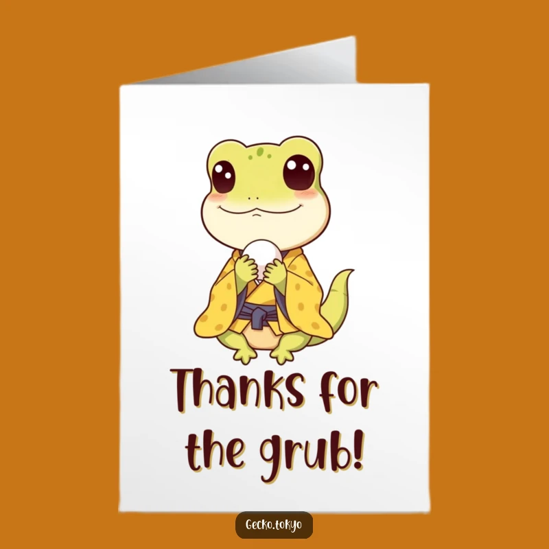 Free Printable Thank You Card: Gecko Loves Rice Ball, Downloadable Funny Gift!