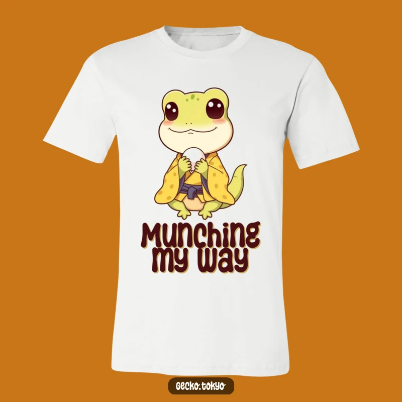 Funny Gecko Rice Ball T-Shirt: Happy Eater Tee for Food Lovers
